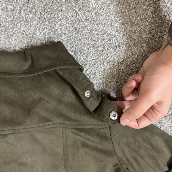 American Rag Cie Jacket Womens Medium Green Faux Suede Moto Belted Biker Cropped - Picture 8 of 14